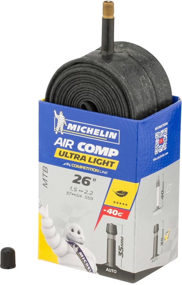 Michelin Chambre à Air C4 Aircomp Ultra-Light VTT Pour 26" 3 Michelin Chambre à Air C4 Aircomp Ultra-Light VTT Pour 26"