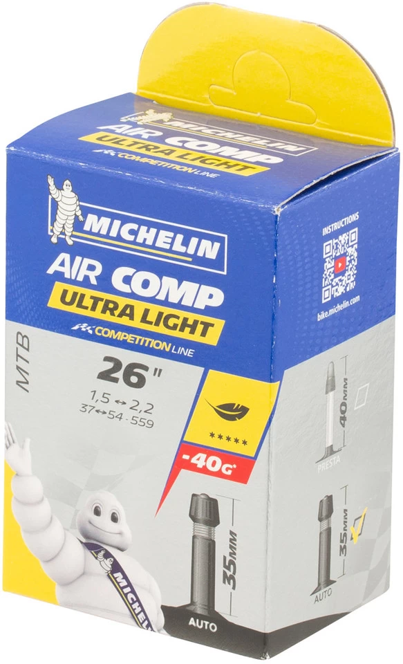 Michelin Chambre à Air C4 Aircomp Ultra-Light VTT Pour 26" 4 Michelin Chambre à Air C4 Aircomp Ultra-Light VTT Pour 26" – Image 2